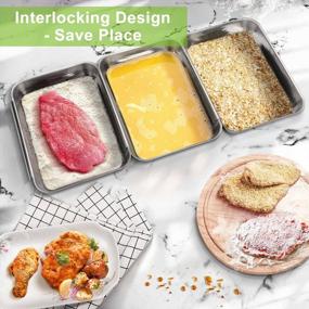img 1 attached to Upgrade Your Kitchen With HULISEN'S Large Stainless Steel Breading Trays Set Of 3 - Perfect For Marinating Meat And Coating Delicious Fish And Breadcrumb Dishes