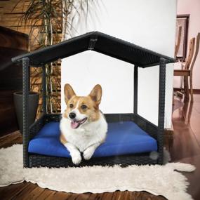 img 4 attached to Royal Blue Outdoor Wicker Dog Bed With Rain Cover, Pet Playpen Sofa Cushion For Indoor And Outdoor Use - Cats & Rabbits