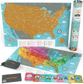 img 1 attached to Newverest Scratch Off Map Of The USA - для детей и взрослых, плакат с картой путешествия премиум-класса подходит для рамки 24 X 17 дюймов - с 50 карточками животных, инструментами для царапин, сумкой для хранения и подарочной трубкой