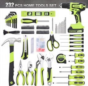img 3 attached to 20V Lithium-Ion Cordless Drill Driver And Home Tool Set With 232 Pieces Of Household Repairing Tools, Including A 12-Inch Wide Mouth Open Storage Bag, In Green Color From FASTPRO