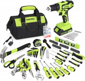 img 4 attached to 20V Lithium-Ion Cordless Drill Driver And Home Tool Set With 232 Pieces Of Household Repairing Tools, Including A 12-Inch Wide Mouth Open Storage Bag, In Green Color From FASTPRO