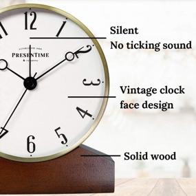 img 2 attached to PresenTime & Co Mozart Mantel Alarm Clock With Silent Movement, Wooden Base In Walnut Finish, 6 X 5.5 Inch Size, Golden Color And Arabic Numerals For Tabletop Display