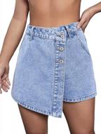 stylish denim skort with wrap button front and pockets for women by wdirara logo