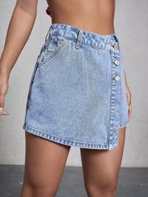 img 2 attached to Stylish Denim Skort With Wrap Button Front And Pockets For Women By WDIRARA