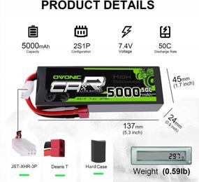 img 3 attached to OVONIC 7.4V Lipo Battery 5000MAh 50C 2S Lipo Battery Pack HardCase With Deans T Plug For RC Car Traxxas Bigfoot Arrma Axial Losi Traxxas Slash Buggy And Monster Truck