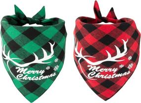 img 4 attached to 🎄 2-Pack Christmas Dog Bandana: Classic Plaid Pet Scarf with Merry Christmas Santa Snowman Print – Triangle Bibs Kerchief for Small Medium Large Dogs Cats Pets