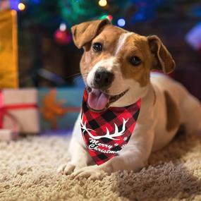 img 1 attached to 🎄 2-Pack Christmas Dog Bandana: Classic Plaid Pet Scarf with Merry Christmas Santa Snowman Print – Triangle Bibs Kerchief for Small Medium Large Dogs Cats Pets