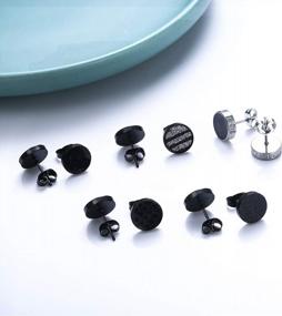 img 1 attached to Stylish YADOCA Black Round Stud Earrings Set: 5 Pairs Of 316L Surgical Stainless Steel Matte Black Ear Studs For Men And Women, In Sizes 4Mm-12Mm