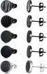 stylish yadoca black round stud earrings set: 5 pairs of 316l surgical stainless steel matte black ear studs for men and women, in sizes 4mm-12mm logo