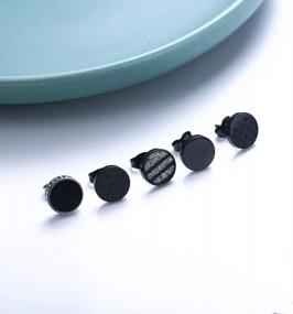 img 2 attached to Stylish YADOCA Black Round Stud Earrings Set: 5 Pairs Of 316L Surgical Stainless Steel Matte Black Ear Studs For Men And Women, In Sizes 4Mm-12Mm