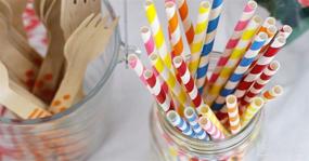 img 2 attached to 🥤 Just Artifacts Premium Disposable Drinking Striped Paper Straws (100pcs, Black): Stylish and Eco-friendly Sippers