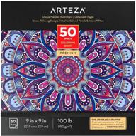 unwind and de-stress with arteza's mandala coloring book for adults - 50 one-sided images of intricate designs on 9x9 inches, perfect for relaxing, reflecting, and decompressing logo