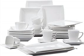 img 4 attached to 6-Person Porcelain Square Dinnerware Set - MALACASA Series Blance 32 Pieces Ivory White
