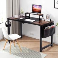industrial modern computer desk with monitor stand, storage bag and hook - 47'' home office table for pc and laptop logo