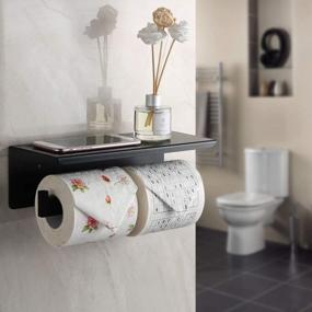 img 1 attached to Alise Double Toilet Paper Holder Bathroom Tissue Roll Holder With Shelf,Two Installation Of Self-Adhesive And Wall Drilling,GYT5002-B SUS304 Stainless Steel Matte Black Finish