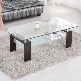 img 2 attached to Mecor Rectangle Glass Coffee Table-Walnut Modern Side Coffee Table With Lower Shelf, Metal Legs-Suit For Living Room