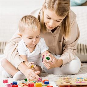 img 2 attached to 🧩 Montessori Wooden Peg Puzzles for Toddlers - 3 Pack Set of Educational Learning Toys - Cognitive Matching and Sorting for Boys and Girls, Age 1-6