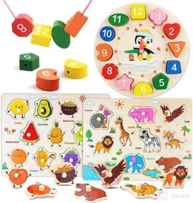 img 4 attached to 🧩 Montessori Wooden Peg Puzzles for Toddlers - 3 Pack Set of Educational Learning Toys - Cognitive Matching and Sorting for Boys and Girls, Age 1-6