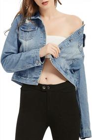 img 2 attached to Fesky Women'S Denim Jacket Ripped Button Up Cropped Distressed Jean Vintage Blue Trucker Long Sleeve