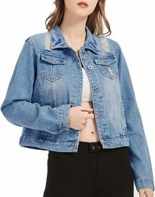 img 3 attached to Fesky Women'S Denim Jacket Ripped Button Up Cropped Distressed Jean Vintage Blue Trucker Long Sleeve