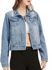 img 1 attached to Fesky Women'S Denim Jacket Ripped Button Up Cropped Distressed Jean Vintage Blue Trucker Long Sleeve