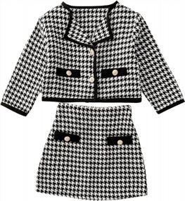 img 4 attached to Стильный комплект одежды из двух предметов для девочек-малышей - куртка и юбка WDIRARA с узором "гусиные лапки"!