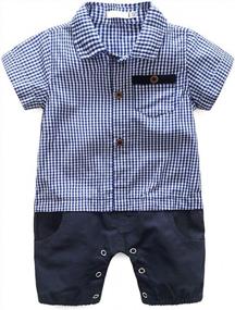 img 4 attached to Adorable Plaid Rompers For Baby Boys, Made Of High-Quality Pure Cotton