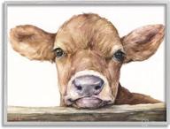 🐄 stupell industries adorable baby cow animal watercolor painting, designed by george dyachenko - gray framed wall art, 16 x 20 inches, brown логотип