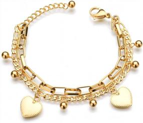 img 4 attached to Stylish Multi-Chain Bracelet With Gold Finish And Charms For Women - LUREME Stainless Steel Collection