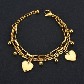 img 2 attached to Stylish Multi-Chain Bracelet With Gold Finish And Charms For Women - LUREME Stainless Steel Collection