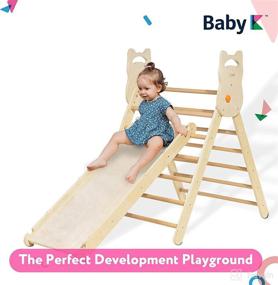 img 1 attached to 🧗 2-in-1 Pikler Triangle Montessori Climber with Ramp & Slide - Foldable Wooden Climbing Set for Toddler Climbers, Suitable for Outdoor & Indoor Gym - BABY K Pikler Triangle