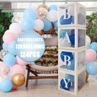 transparent baby shower balloon boxes - 4 pcs with letter decor, 120 balloon set for gender reveal, bridal showers and birthday decorations - baby blocks design for boys and girls party backdrop logo