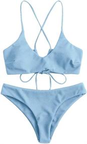 img 3 attached to 👙 ZAFUL Bralette Swimsuit: Flattering Low-Cut Spaghetti Straps for Women's Swimwear & Cover Ups