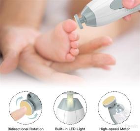 img 3 attached to 👶 Electric Baby Nail Trimmer with LED Light - CooAoo Baby Nail File with 10 Grinding Heads for Newborn, Infant, Toddler, Kids - Care, Polish, and Trim Toes and Fingernails - Grey