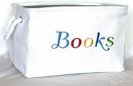 📚 books basket: stylish & functional organizer bin for kids & baby - white canvas with embroidering (books-colorful) logo