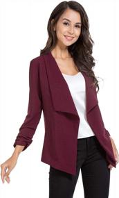 img 1 attached to Women'S Wine Red 3/4 Sleeve Business Blazer Cardigan Jacket - Office Work Open Front Ruched Lightweight Draped