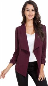 img 3 attached to Women'S Wine Red 3/4 Sleeve Business Blazer Cardigan Jacket - Office Work Open Front Ruched Lightweight Draped