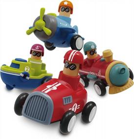 img 4 attached to Friction-Powered Toy Cars: Push-And-Go Vehicles For Transport Play - Perfect Gifts For Kids Age 3 And Up, With Airplane, Boat, Train And Car Included