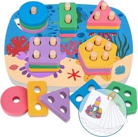 img 4 attached to Dreampark Монтессори игрушки для детей 1-2 лет - Деревянные игрушки для сортировки и складывания для мальчиков и девочек - Игрушка для распознавания цветов и форм, развивающая навыки, подарки для детей от 12 до 18 месяцев.