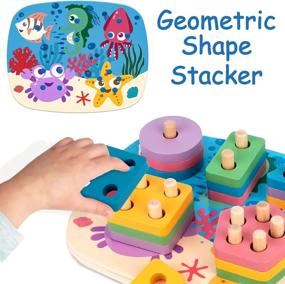 img 3 attached to Dreampark Montessori Toys For 1 2 Year Old - Toddler Wooden Sorting And Stacking Toys For Boys & Girls - Shape Sorter Color Recognition Preschool Learning Toy Gifts For 12-18 Month Kids