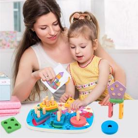 img 2 attached to Dreampark Монтессори игрушки для детей 1-2 лет - Деревянные игрушки для сортировки и складывания для мальчиков и девочек - Игрушка для распознавания цветов и форм, развивающая навыки, подарки для детей от 12 до 18 месяцев.