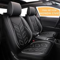 high-quality car seat covers full set for honda civic 2003-2021 - waterproof pu leather seat cushion custom fit - black and white design logo