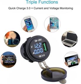 img 3 attached to 💦 Waterproof QC 3.0 USB Charger Socket Power Outlet with Digital Voltmeter and Ammeter for Car, Boat, Marine, RV, Motorcycle, Mobiles - Blue