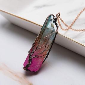 img 1 attached to Ожерелье из натурального кварца, обернутое медной проволокой, рейки, целебный кристалл, чакра, кулон, ювелирный подарок для женщин - Bivei Tree Of Life