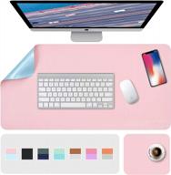 stylish and functional desk pad set: dual-sided pink/blue xl desk mat + 2 waterproof pu leather mouse pads for laptop, home office table protection and blotter gifts logo