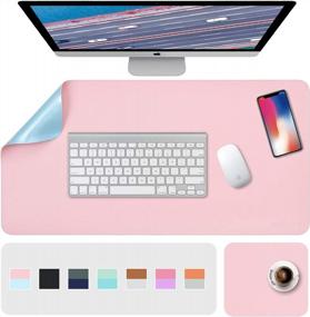 img 4 attached to Stylish And Functional Desk Pad Set: Dual-Sided Pink/Blue XL Desk Mat + 2 Waterproof PU Leather Mouse Pads For Laptop, Home Office Table Protection And Blotter Gifts