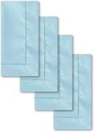 light blue handmade hemstitch linen cotton napkins - 18" x 18" set of 4, machine washable dinner napkins. logo