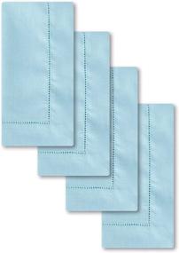 img 4 attached to Light Blue Handmade Hemstitch Linen Cotton Napkins - 18" X 18" Set Of 4, Machine Washable Dinner Napkins.