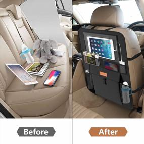 img 1 attached to Smart ELf Car Seat Protector & Backseat Organizer: 600D Fabric Child Auto Protection With Storage Pockets For Leather/Fabric Seats