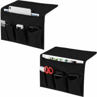 2 pack bedside caddy hanging storage organizer for magazines, books, glasses, phones & tv remote - 5 pockets for bedroom or college dorm organization logo